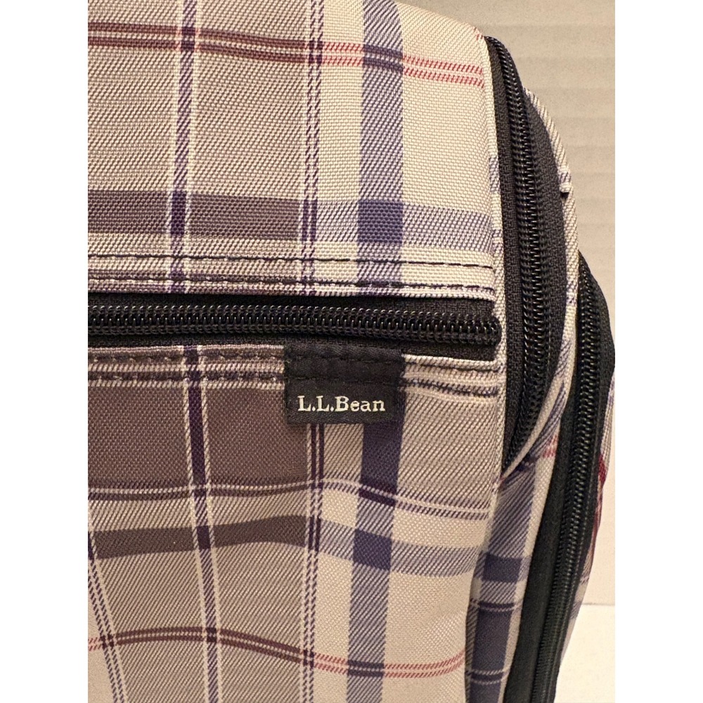 LL Bean Personal Organizer Toiletry Bag Plaid Hanging Travel Kit Tan Purple